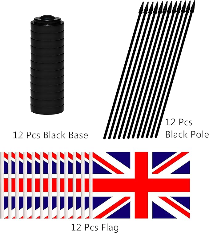 12 Pack United Kingdom Desk Flags Set, UK Small Mini Table Office Flags With 12" Solid Black Pole, Black Base and Spear Top, Miniature Desktop Flag, Home Decoration, Office Decoration, Festival