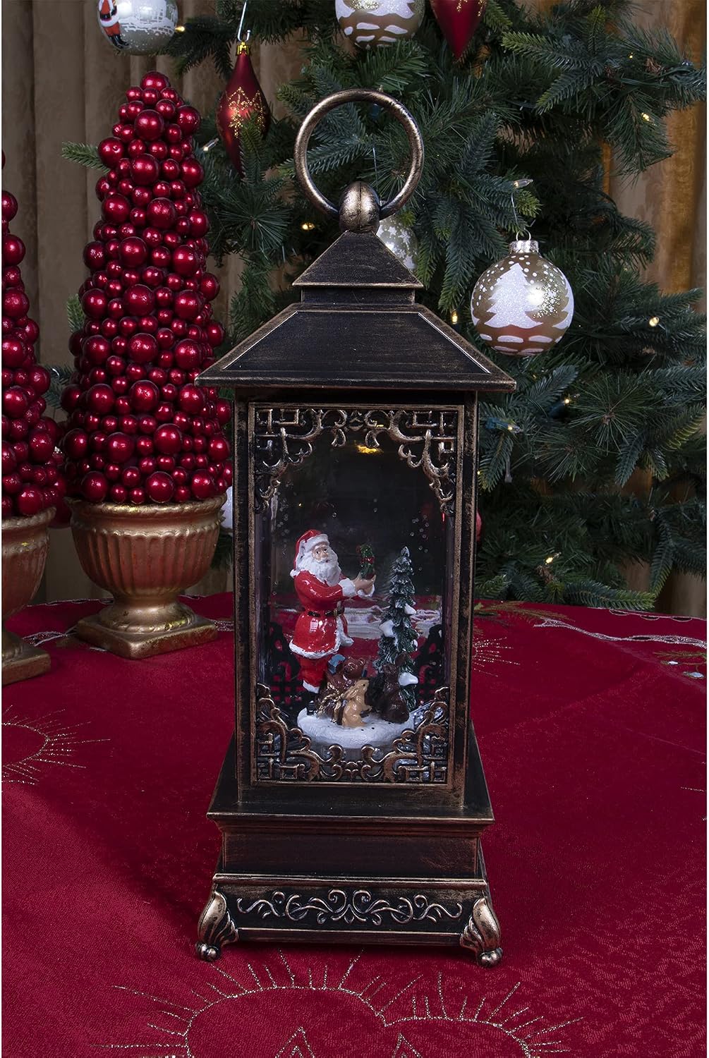 Clever Creations Musical Christmas Snow Globe Lantern, Lighted LED Swirling Glitter Water Lantern Home Decoration, Battery Operated, Santa