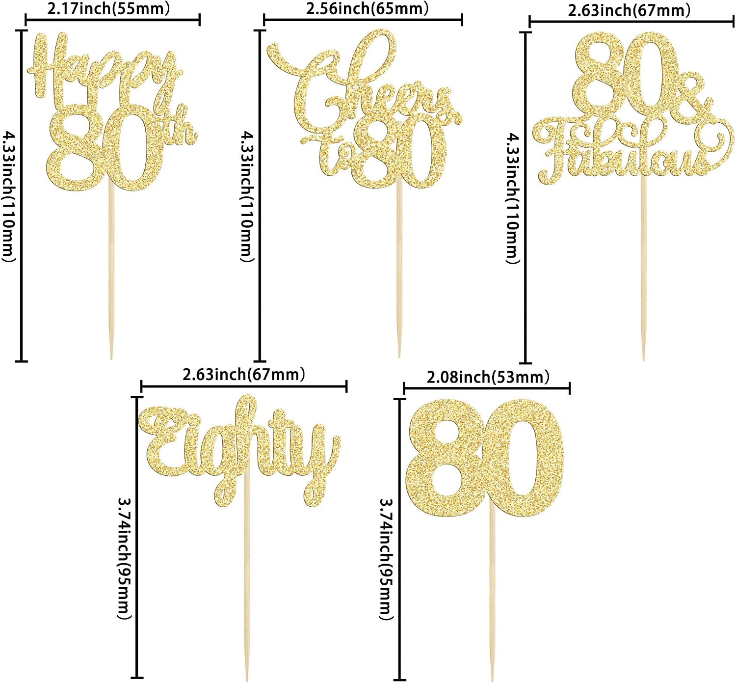 30 Pack Happy 80th Birthday Cupcake Toppers Gold Glitter Eighty Cheers to 80 Years Old Birthday Cupcake Picks for Happy 80th Anniversary Party Cake Decorations