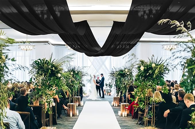 6 Panels Black Ceiling Drapes for Wedding, 5ftx30ft Ceiling Drapes Cheesecloth Sheer Fabric Curtain Wedding Arch Draping Fabric Romantic Ceilings Decorations for Weddings Party Ceremony Stage