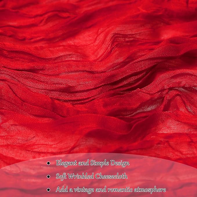 1-Pack Red Cheesecloth Table Runners – 10FT (35x120 Inch) Boho Rustic Gauze Fabric Cheese Cloth Table Runner for Weddings, Baby Showers, Bridal Shower, Farmhouse & Birthday Party Decor