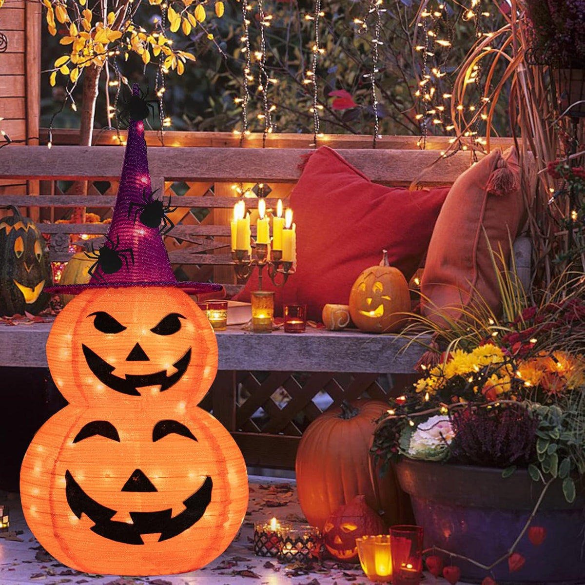 Collapsible Light up Pumpkin Halloween Decorations Outdoor, 3FT Plastic Pre-l...