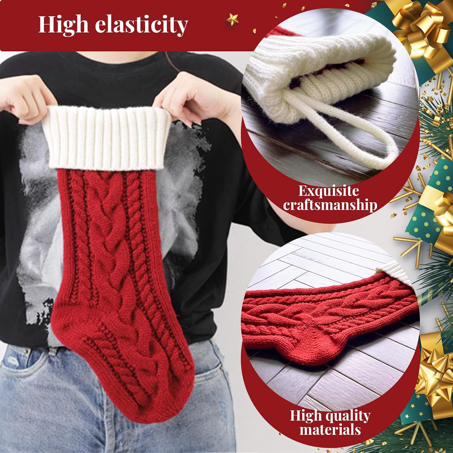 SearchI Personalized Christmas Stocking, 18 Inches Large Custom Family Christmas Stocking with Names Customized Knit Embroidered Xmas Stockings Initial Knitted Fireplace Hanging Stockings (6 Pcs)
