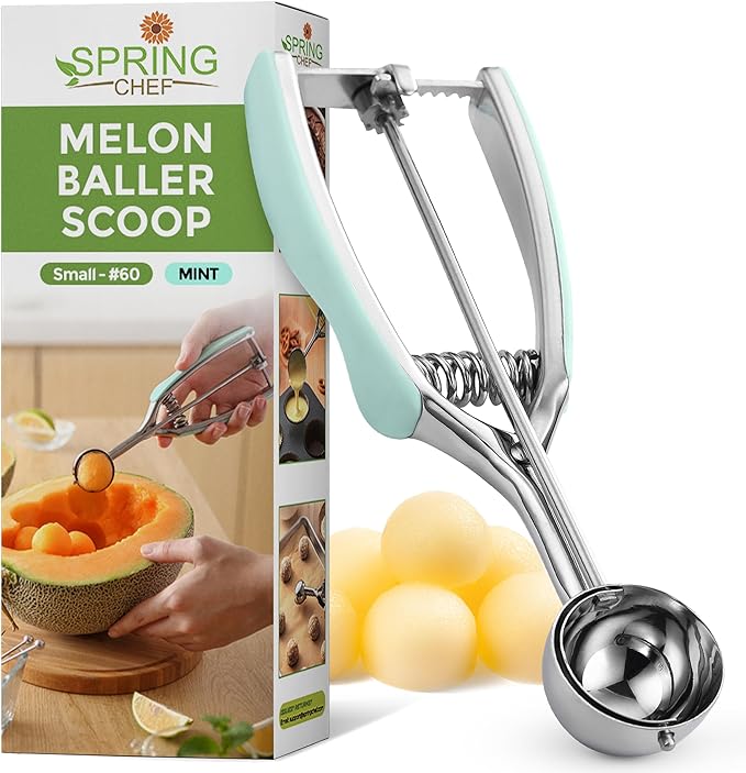 Spring Chef - Mint Small Cookie Scoop for Baking, Multifunctional #60 Melon Baller with Trigger Release for Watermelon, Ice Cream, Protein Ball, Stainless Steel Scooper, 1 Tbsp Cookie Dough Scoop
