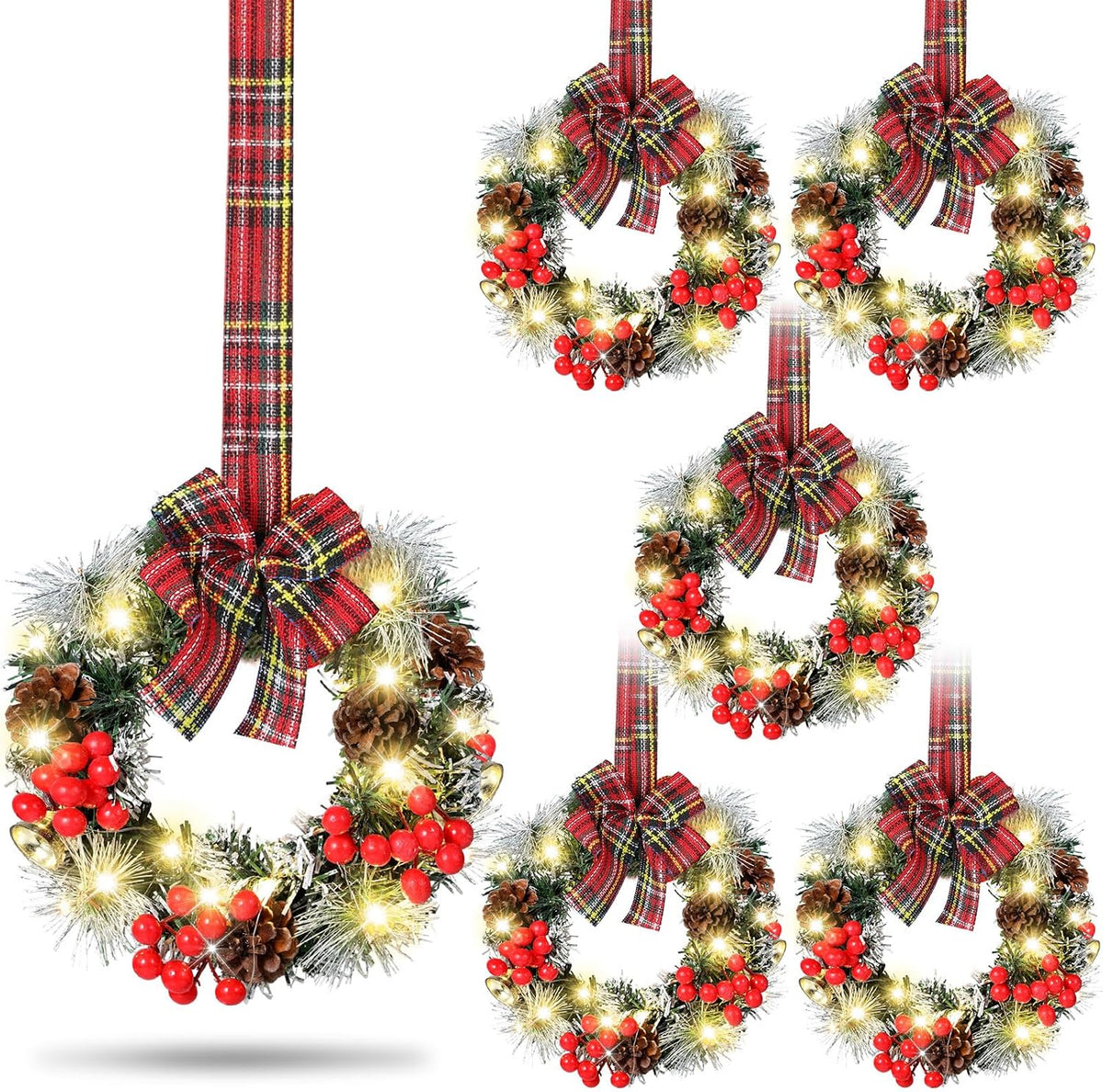 mini christmas cabinet wreath with lights, red black, main product view