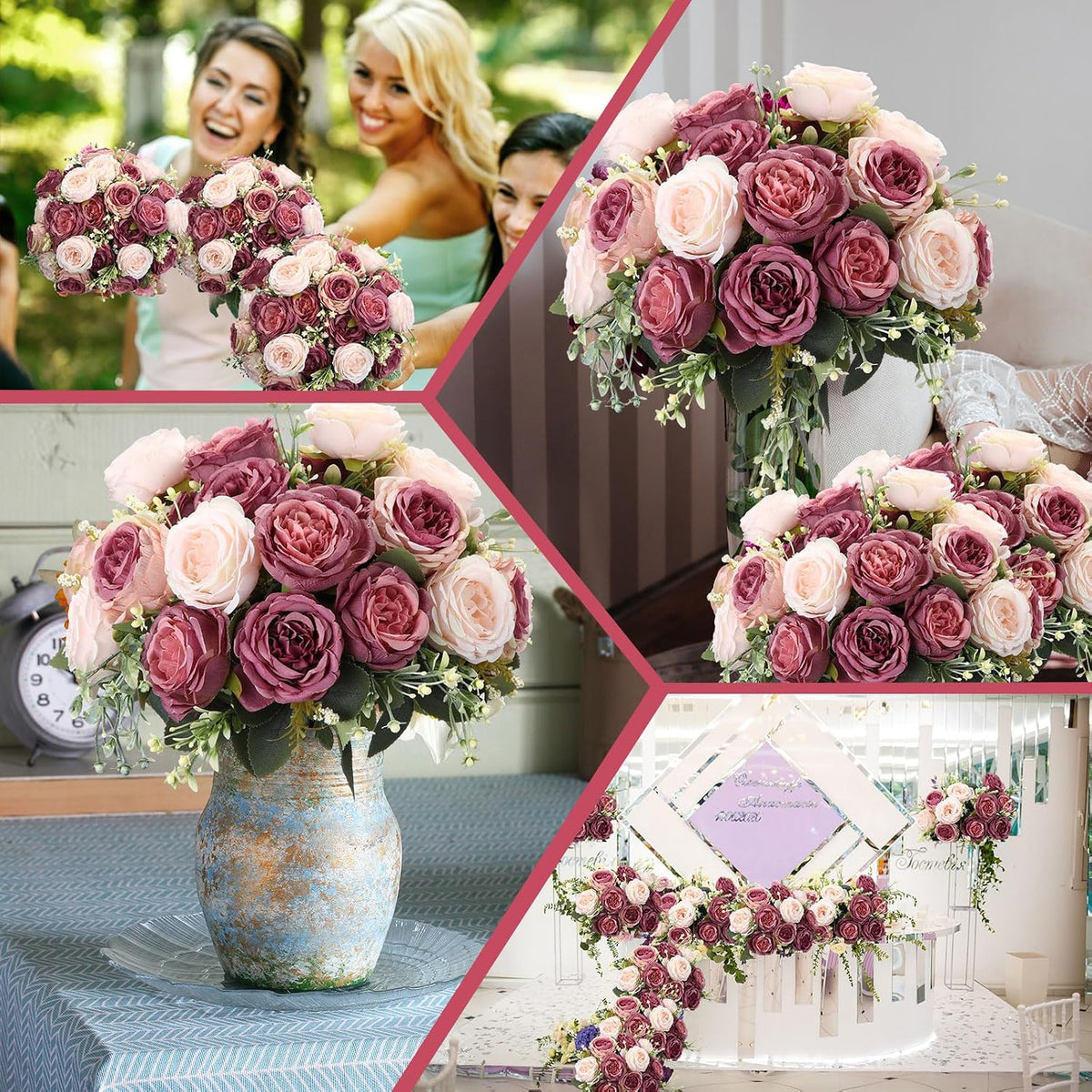 geosar 16 bundles artificial peonies flowers,dusty pink, dusty on a desk or shelf