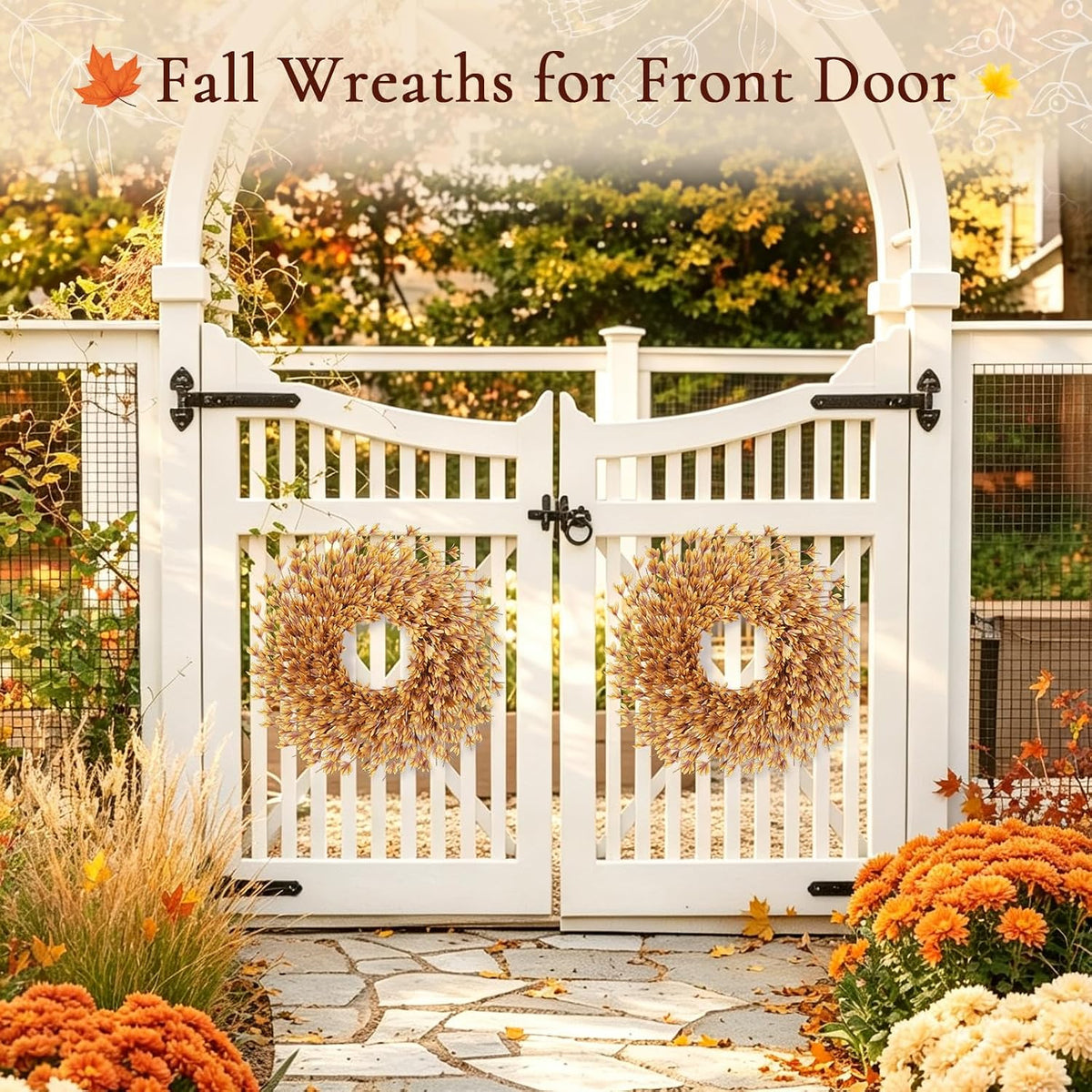 26 Inch Fall Wreath for Front Door, Autumn Thanksgiving Decor