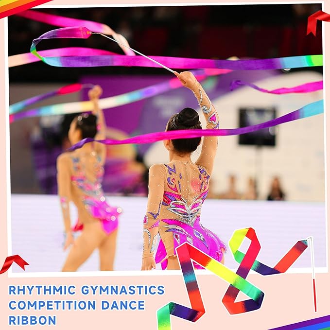 Yilloog Ribbon Dancing Wands Party Favors, 78.7 Inch Gymnastics Ribbon Streamers Rainbow Artistic Ribbon Dancer Twirling Wands, Rainbow Birthday Decorations, Girls Party Games