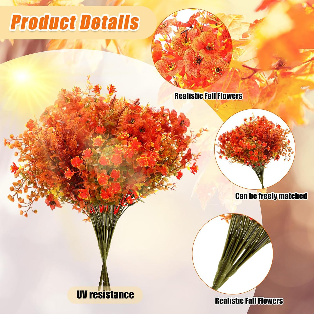 Mimorou 100 Bundle Fall Artificial Flowers Bulk for Outdoor UV Resistant