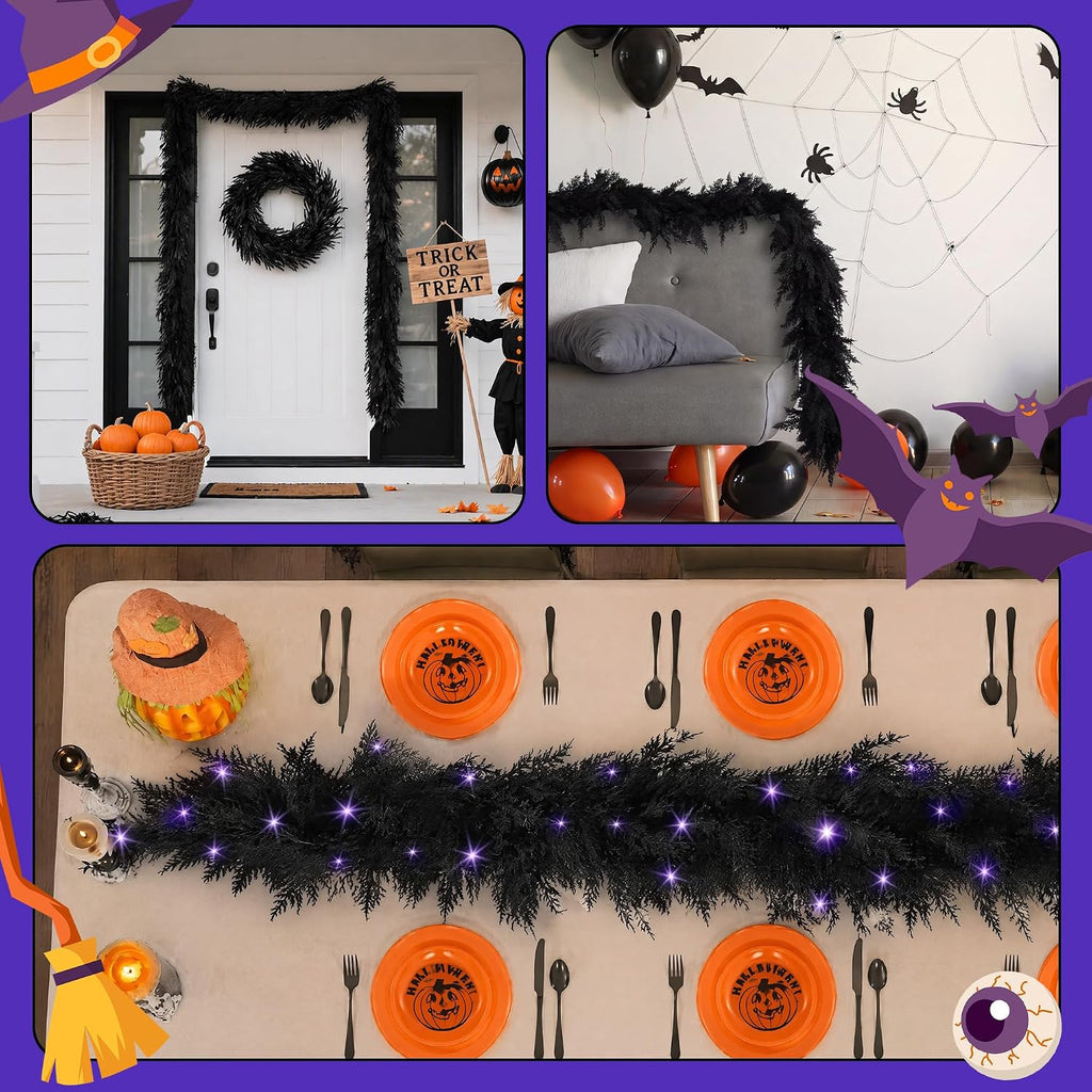 fovths 12 ft pre‑lit black halloween garland, artificial on a desk or shelf