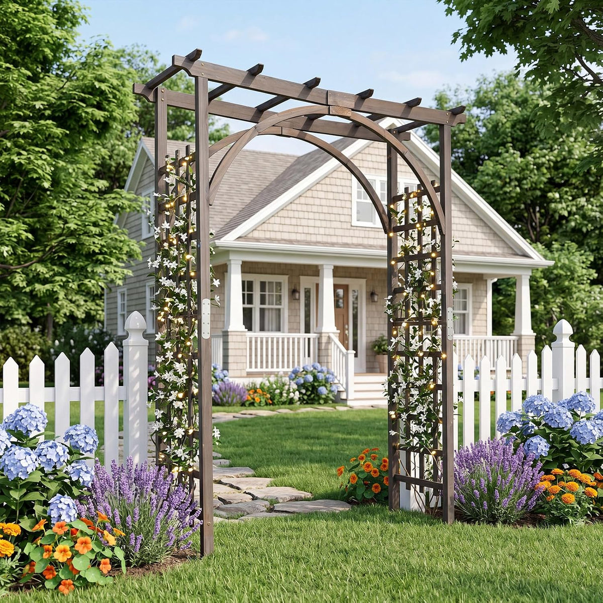 Giantex 85" Wooden Garden Arch Trellis, Wood Flat Top Garden Arbor