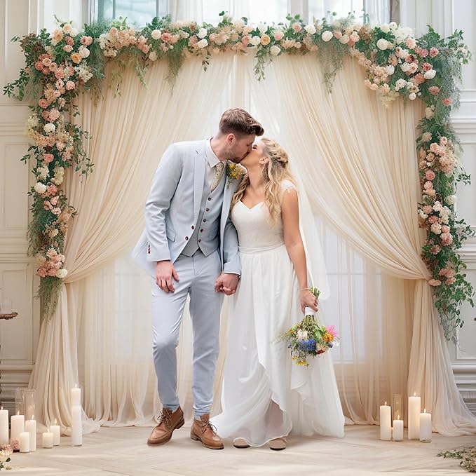 20ft X 10ft Champagne Tulle Backdrop Curtain for Parites, Sheer Backdrop Curtains Fabric Drapes for Wedding Ceremony Arch Party Stage Decorations