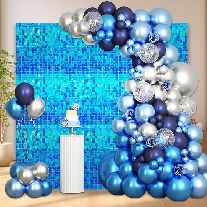 12PCS Colorful Lake Blue Shimmer Wall Backdrop, Square Sequin Photo Backdrops Panel, Glitter Wall Background for Birthdays, Weddings, Christmas, Engagements, Disco Bachelorette Party Decor (3FTx4FT)