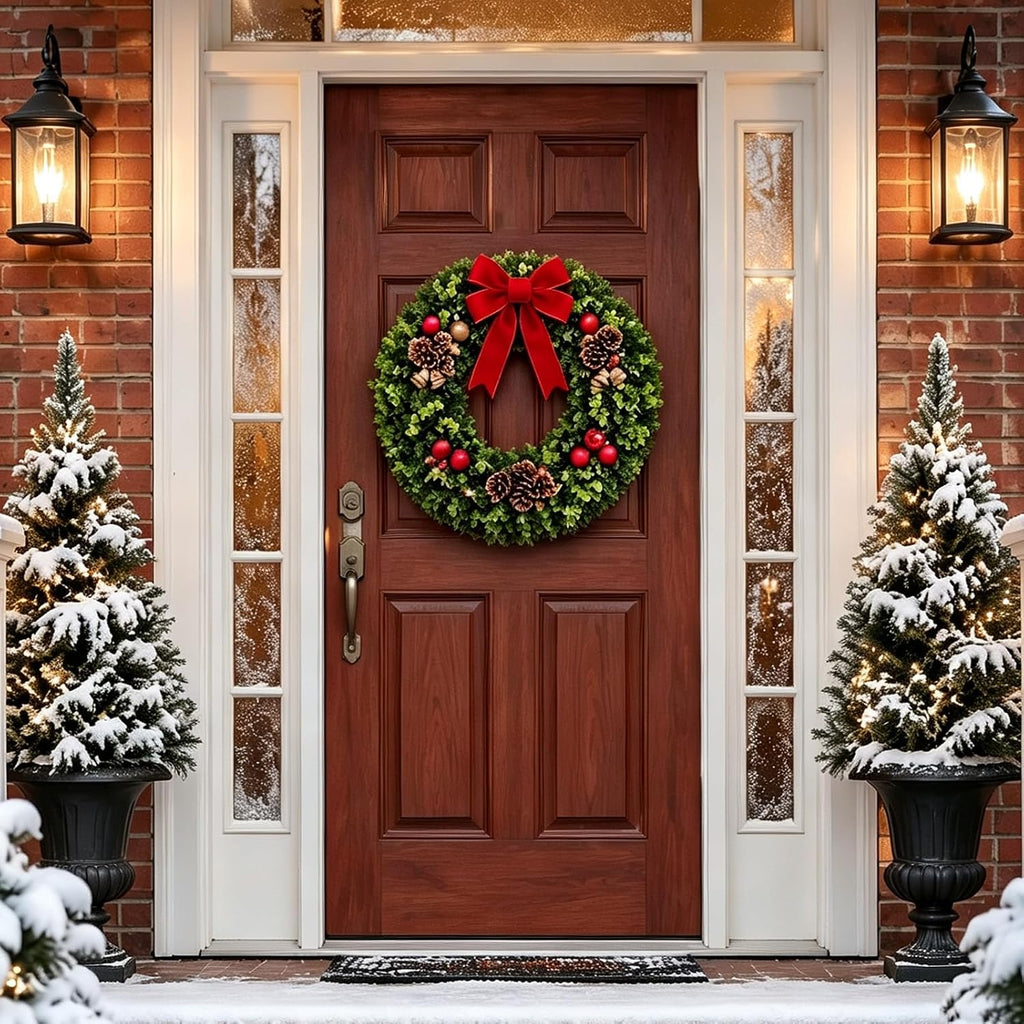 cleangor artificial boxwood wreaths for front door, view 9