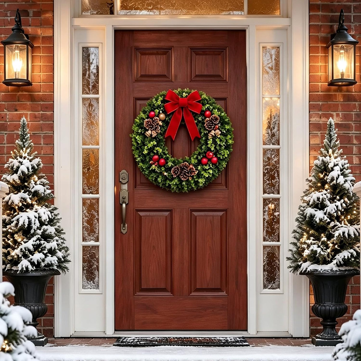cleangor artificial boxwood wreaths for front door, view 9