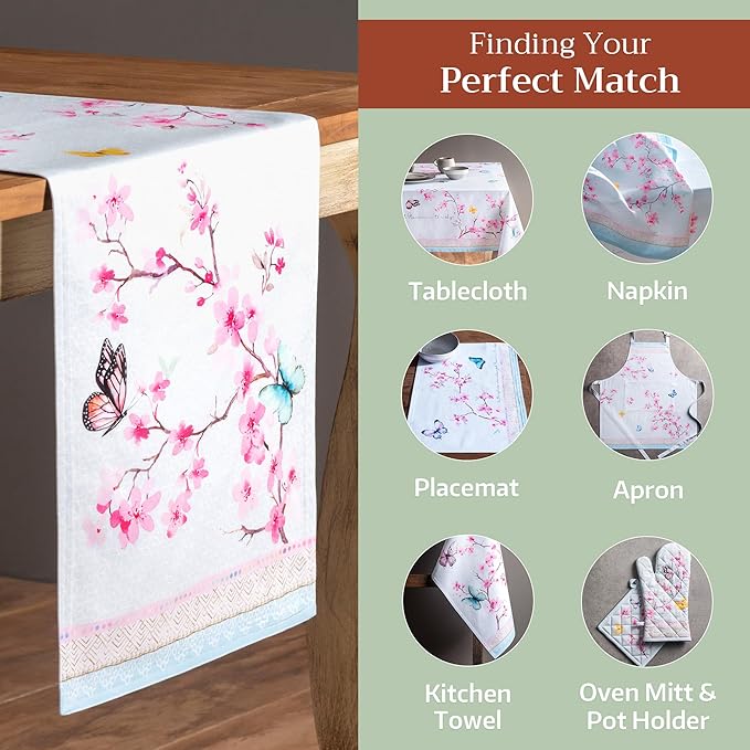 Maison d' Hermine Table Runner 100% Cotton Double Layer Table Runners 72 inches Long Decorative for Home Kitchen Dining Party Wedding Bridal Shower Spring Summer (Blossoms in Spring, 14.50" x 72")