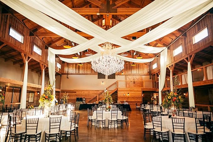 6 Panels Ivory Ceiling Drapes for Wedding 5ftx40ft Ceiling-Drapes Wedding Arch Draping Fabric Cheesecloth Sheer Curtain Romantic Decorations for Party Banquet Ceremony Stage