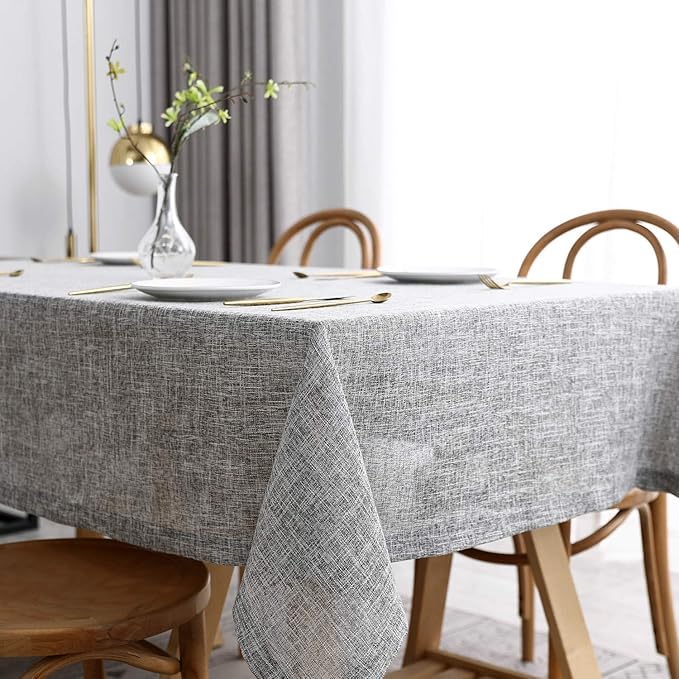 maxmill Flaxy Faux Linen Table Cloth with 2-Tone Slubby Texture Wrinkle Resistant Anti-Shrink Soft Tablecloth for Kitchen Dining Tabletop for Banquet Parties Rectangle 60 x 140 Inch Light Grey