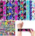 CZWXOXO 74Pcs 80s Theme Party Favors Contain 24 Pcs 80s Theme Slap Bracelets 50Pcs Stickers, Retro Birthday Party Decorations,Classroom Rewards Supplies.