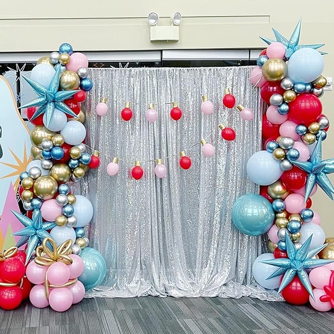 2FTx8FT Silver Glitter Sequin Curtain for Party Photography Backgrounds Wedding Backdrops Set of 4 Panels