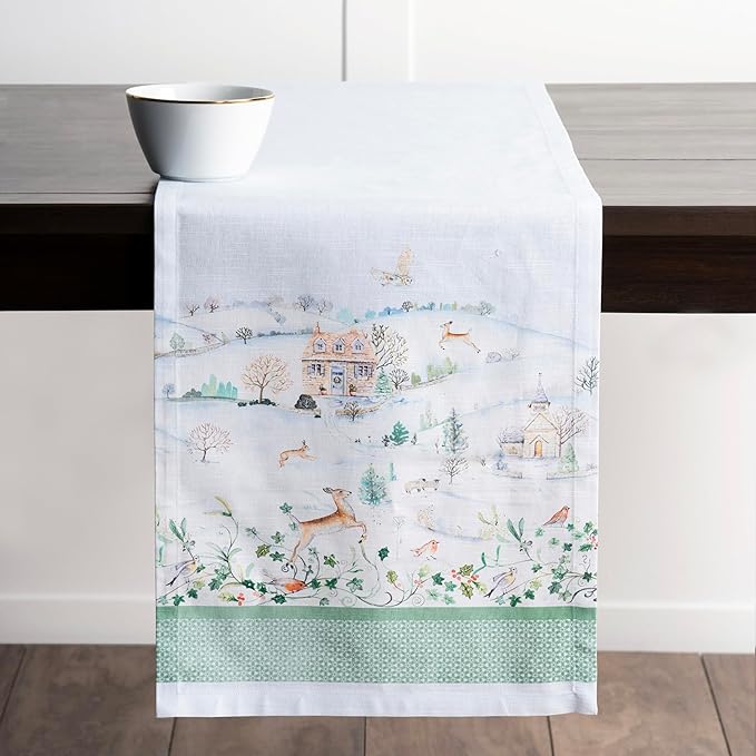 Maison d' Hermine Table Runner 100% Cotton Single Layer Table Runners 72 inches Long for Thanksgiving Christmas Decorations Home Kitchen Dining Party Wedding (Snowy World, 14.5" x 72")