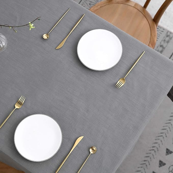 maxmill Lux Faux Linen Table Cloth with Slubby Yarn Texture Wrinkle Free Anti-Shrink Soft Tablecloth Decorative Table Cover for Outdoor and Indoor Use Rectangle 60 x 104 Inch Neutral Grey