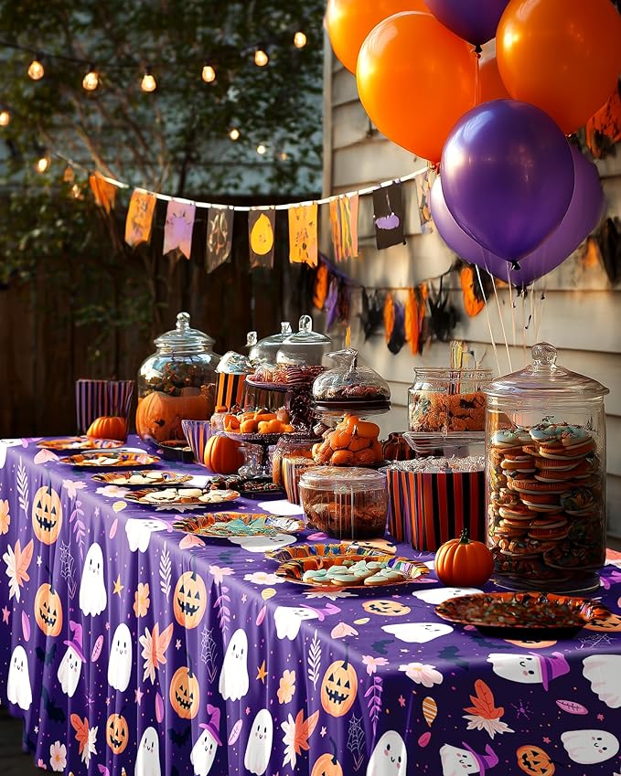 Pureegg Plastic Table Cloth Disposable 10 Pack, 54 x 108 Inch Table Cloths, Vampire Party Decorations, Halloween Tablecloths, Rectangle, Plastic Cover, Leakproof & Sturdy, Halloween Purple