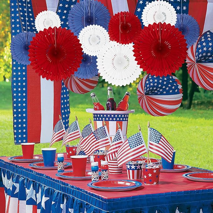 18 Pcs Red White Blue Hanging Paper Fan, Hanging Honeycomb Round Paper Fans for Weddings, Birthdays, Independence Day, Classroom, Events Ceiling Party Supplies Decorations