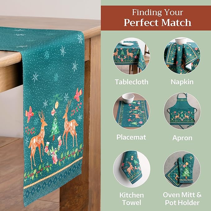 Maison d' Hermine Table Runner 100% Cotton Double Layer Table Runners 108 inches Long for Thanksgiving Christmas Decorations Home Kitchen Dining Party Wedding (Hygge Christmas, 14.5" x 108")
