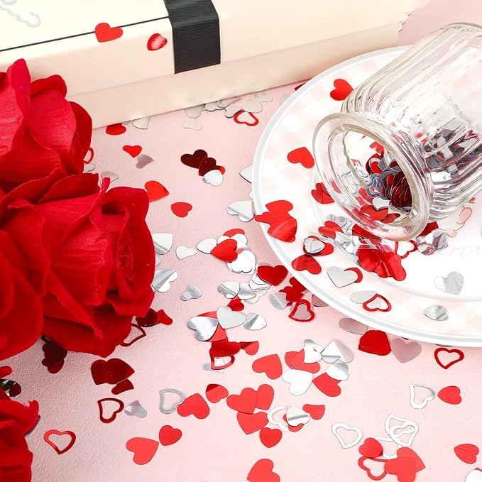MARFOREVER Valentines Day Confetti, Red Heart Glitter Confetti Valentine's Day Metallic Foil Heart Love Table Scatter Sprinkles Sequins for Wedding Bridal Shower Birthday Party Favors Decorations