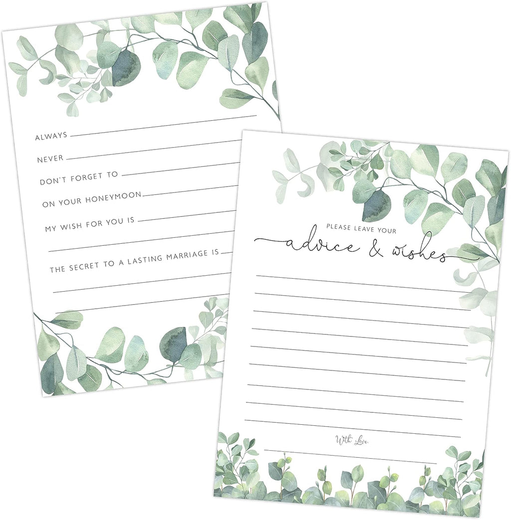 Your Main Event Prints Eucalyptus Advice and Wishes Cards for Bridal Showers, Weddings, and the Bride and Groom - Pack of 50 5"x7" Cards