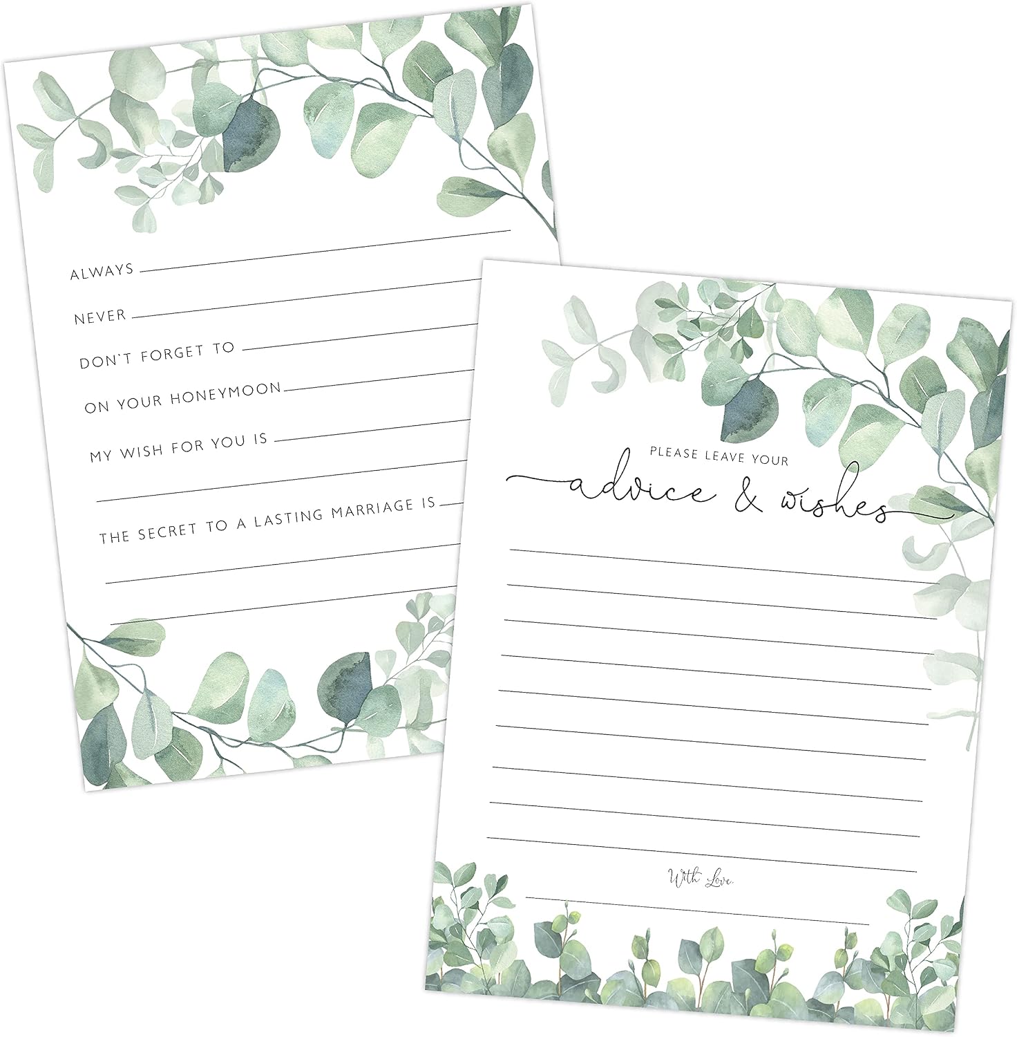 Your Main Event Prints Eucalyptus Advice and Wishes Cards for Bridal Showers, Weddings, and the Bride and Groom - Pack of 50 5"x7" Cards
