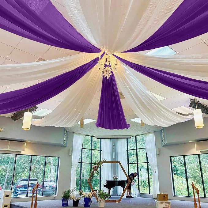 MODFUNS Ceiling Drapes for Parties Royal Purple Wedding Arch Draping Fabric 5x20ft 6 Panels Chiffon Fabric Drapes Ceiling Decor Sheer Curtains Bed Canopy for Bedroom Wedding Decor