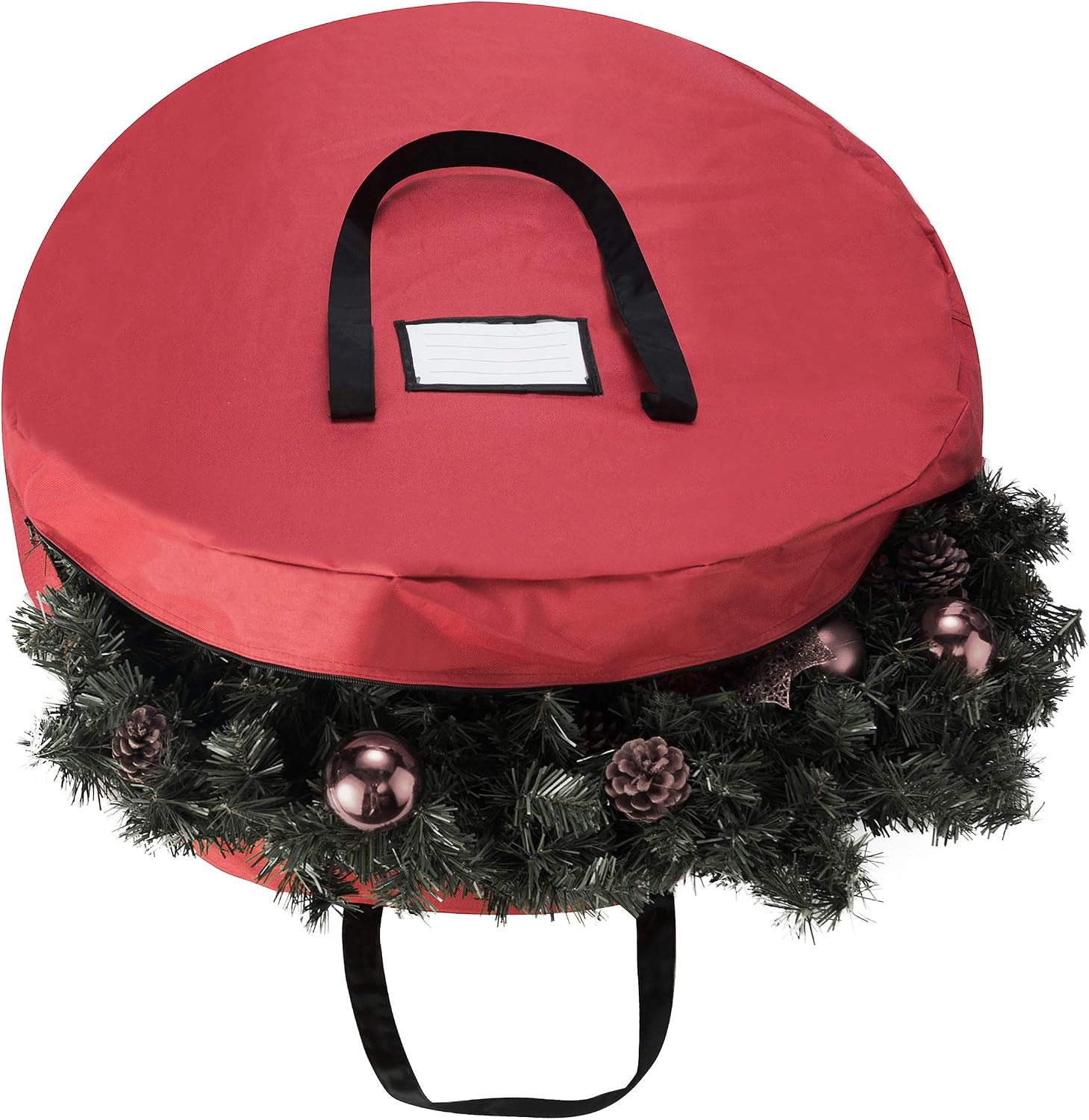 Wreath Storage Bag - 30-inch Organizer for Artificial Christmas Wreaths and Garland - Holiday Themed Canvas Tote with Handles by Tiny Tim Totes (Red)