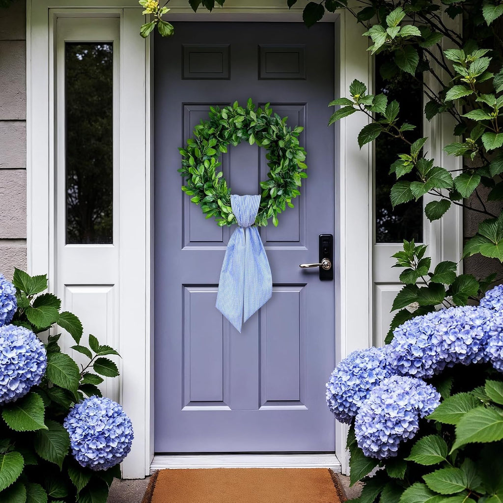 Baby Shower Wreath Sash for Front Door, Blue Seersucker Sash Holiday Stripes Wreath Accessories for Home Wedding Birthday Decorations