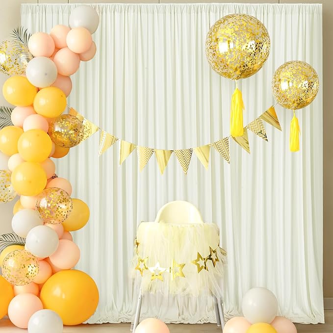 10 ft x 10 ft Wrinkle Free Ivory Backdrop Curtain for Wedding Parties, Polyester Ivory Photo Backdrop Drapes 2 Panels 5x10ft for Baby Shower Photoshoot Engagement Birthday Party Photography Background