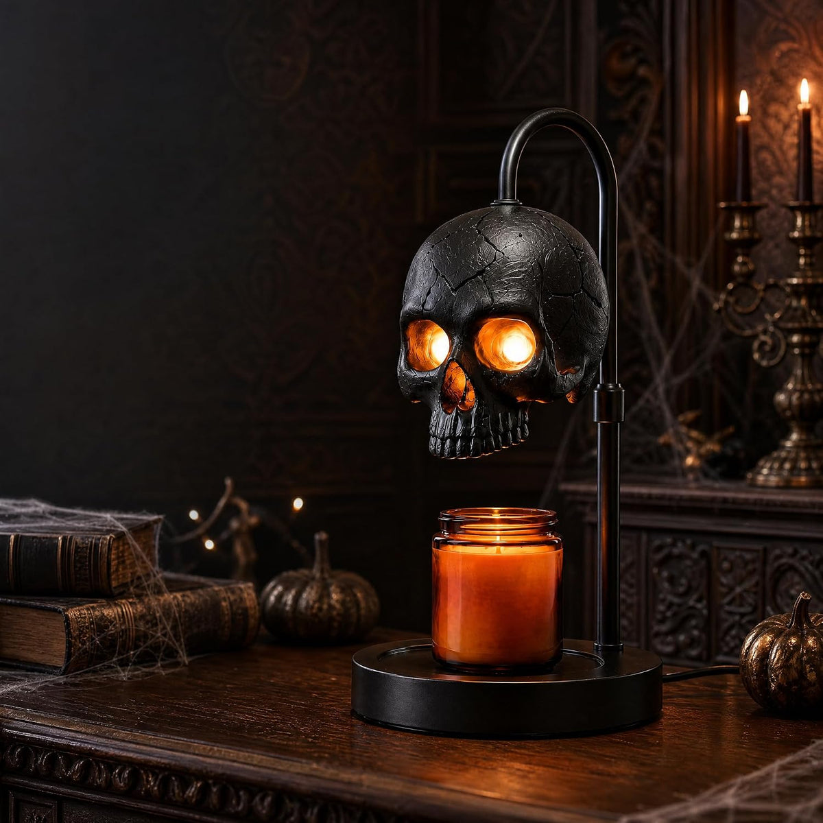 Skull Candle Warmer Lamp with Timer & Dimmer, Black Gothic Candle Warmer