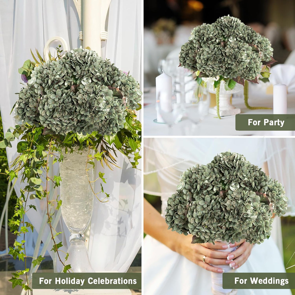 hydrangea artificial flowers,green artificial flower fake silk hydrangea, package contents