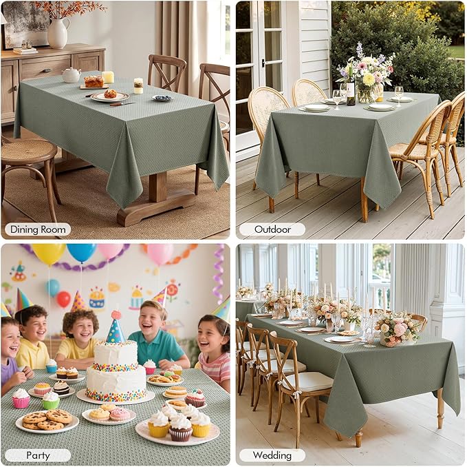 MIULEE Olive Green Linen Cottton Table Cloth Rectangle Tablecloth Waterproof Spillproof Cross-Star Textured Table Cltoth Decorative Farmhouse Style for Dining Party Weddings 60x120 Inch