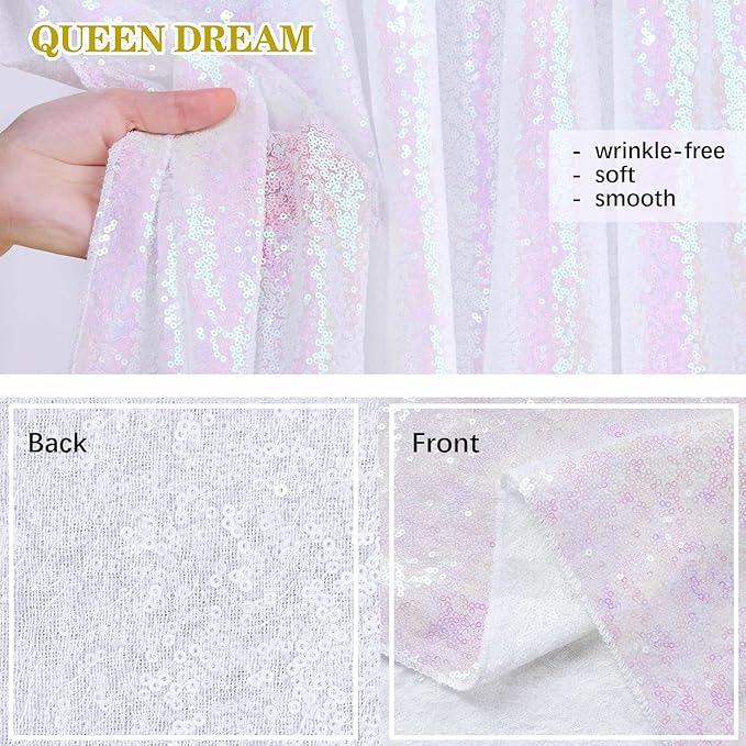 White Iridescent Sequin Curtains 10ftx10ft Photo Booths Backdrop for Birthdays Mermaid Party Wall Decorations