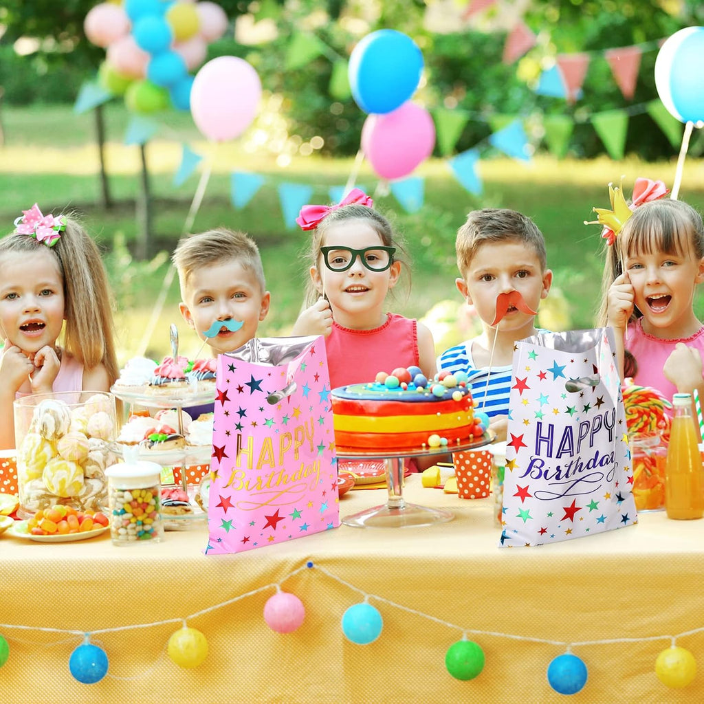 PintreeLand Happy Birthday Party Favor Bags 40 PCS, Plastic Goodies Loot Gift Bags Bulk for Kids Baby Girls & Boys Birthday Party Supples (B Style 40 Packs)