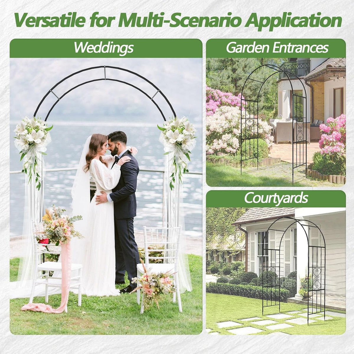 Metal Garden Arch – 47"(L) x 87"(H) Rust-Proof Arbor Trellis