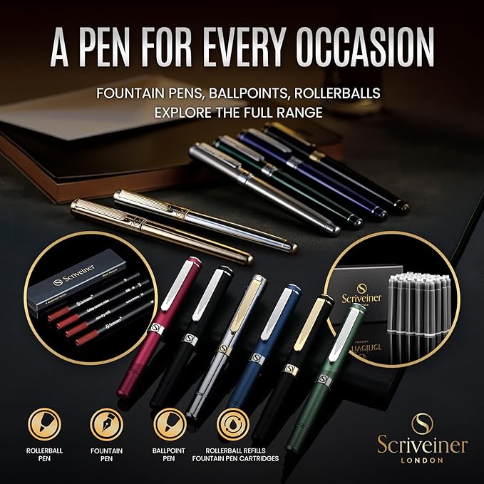 Scriveiner Personalized Deep Crimson Red Pen - Stunning Red Lacquer Luxury Pen with Chrome FinishGerman Schmidt Nib (Medium), Best Engraved Fountain Pen Gift Set for Men & Women, Name Engraving
