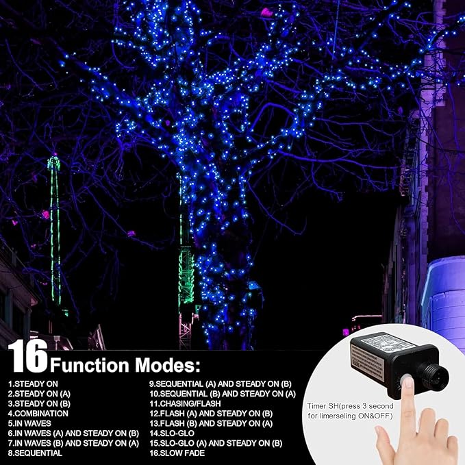 LAMPHOME 33ft Christmas Decorative Mini Lights, 100 LED Transparent Wire Fairy Starry String Lights Plug in, 11 Lighting Modes, for Indoor Outdoor Xmas Tree Wedding Party Decoration (Blue)