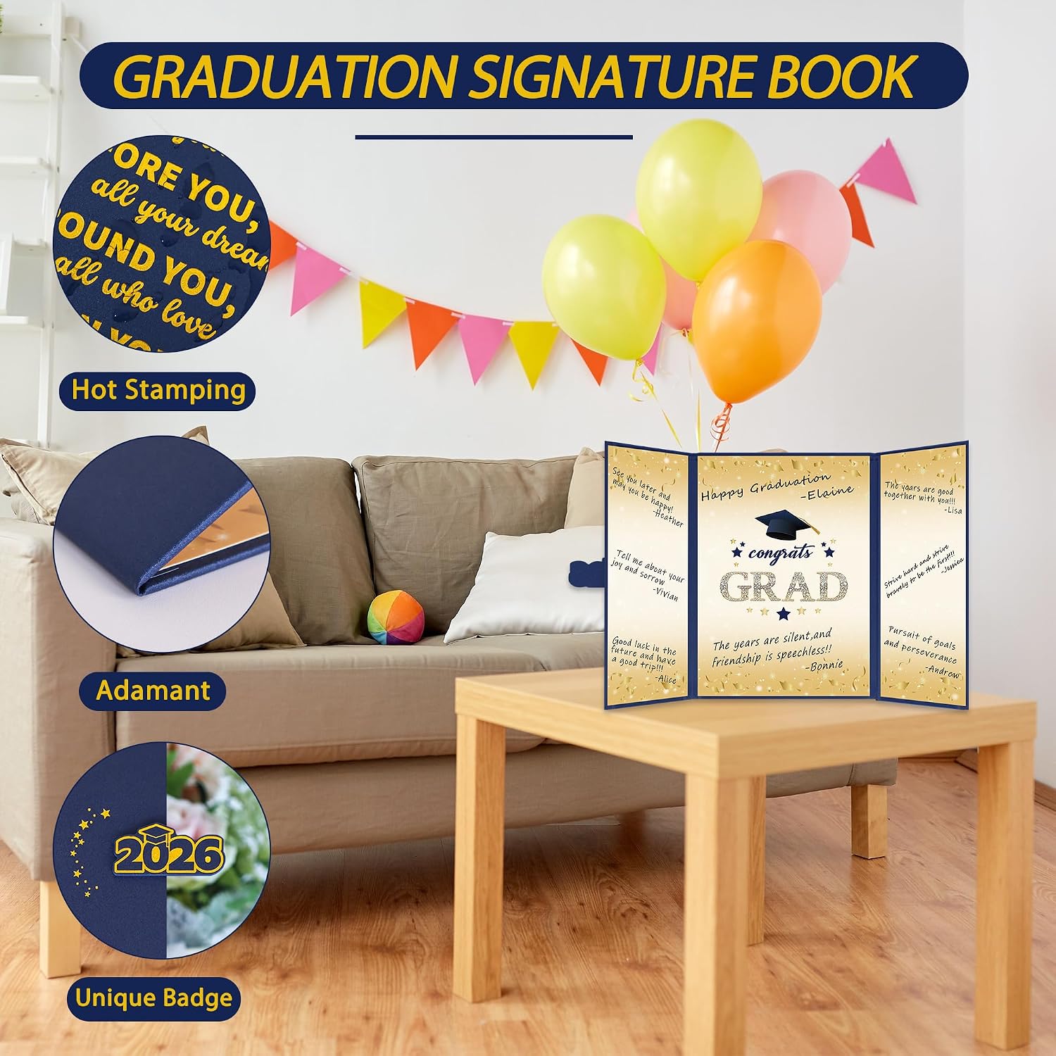 Vlipoeasn 2026 Graduation Guest Book Alternative, Blue Gold Class of 2026 Graduation Party Decorations, Graduation Signature Book for 2026 College High School, Unique Graduation Gifts for Friends