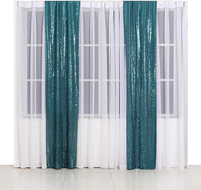 Poise3EHome 2ft x 8ft Teal Sequin Backdrop Curtains 2 Panels for Photography Party Decoration, Teal