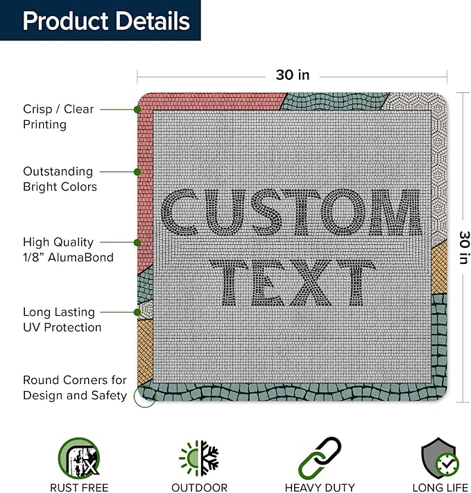 Custom Sign, Custom Street Sign, 11 Font Colors, 13 Font Styles, 4 Hole Options, 22 Sizes, 30x30 Inches, Rust Free DiBound, Fade Resistant, Made in USA by My Sign Center (Fauxsaic 2)