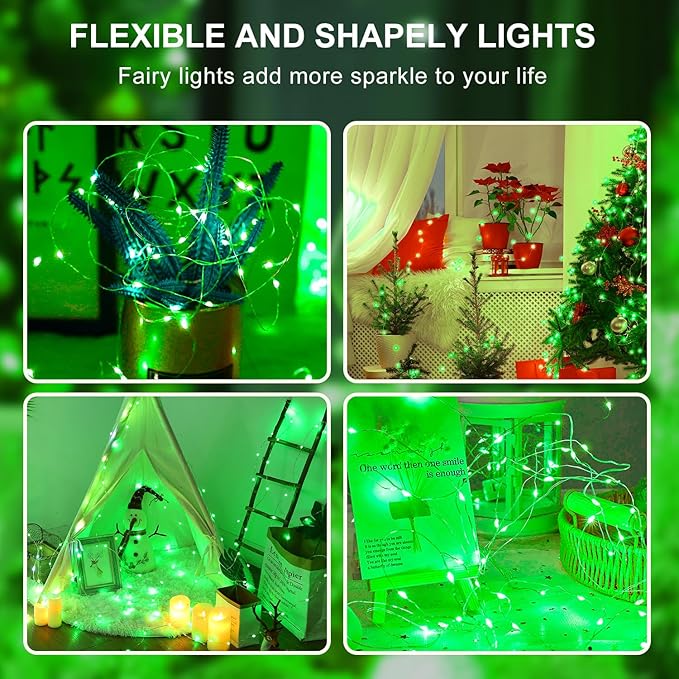 Aogist 12 Pack Fairy Lights 3 Modes 7ft 20 LED Waterproof,Battery Operated Silver Wire Firefly Starry Moon Mini String Lights for Mason Jars Christmas DIY Crafts Wedding Party Bedroom,Green