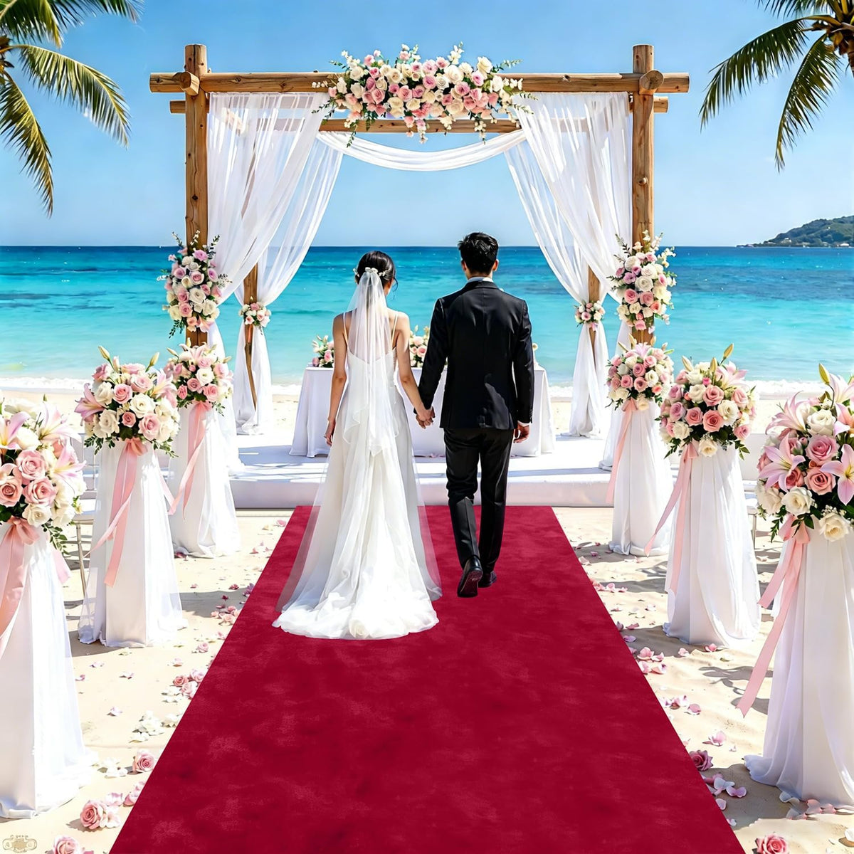 FUHSY Burgundy Aisle Runner for Weddings Velvet Aisle Runners 4FTx15FT Bridal...