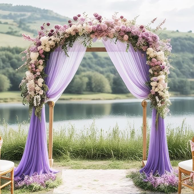 DUOBAO Chiffon Backdrop Curtain-2 Panels 29"x108" Wedding Drapes Lavender Sheer Beach Curtains for Living Room Voile Window Curtain Photography Background (29''x108''x2pcs, Lavender)